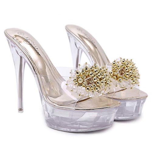 zoccoli trasparenti oro tacco 14