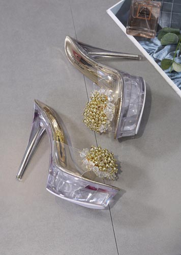 zoccoli trasparenti oro tacco 14