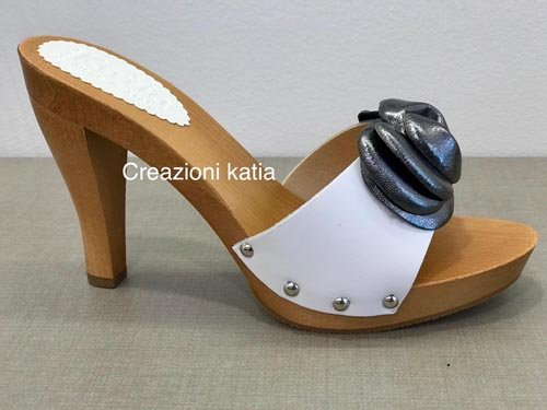 zoccolo Creazioni Katia tacco 10 in legno e pelle con fiocco 10