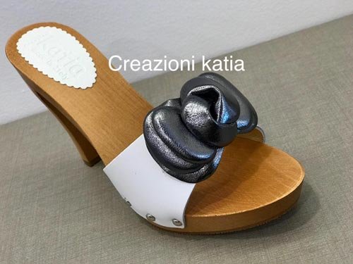 zoccolo Creazioni Katia tacco 10 in legno e pelle con fiocco 10