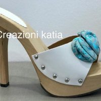 zoccolo tacco 13 in legno e pelle