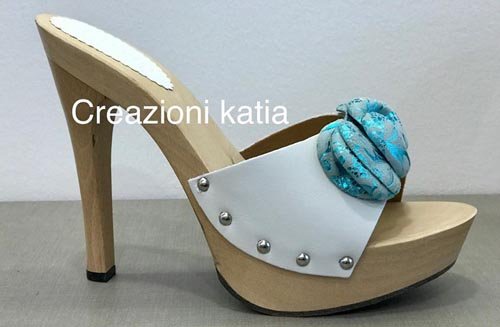 zoccolo tacco 13 in legno e pelle