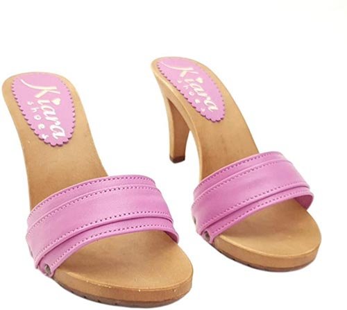 zoccoli bassi in pelle fucsia