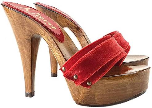 zoccoli in velluto rosso