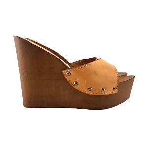 sandali con zeppa e tomaia in pelle