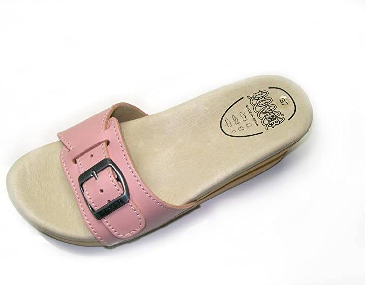 zoccolo in pelle con tacco a molla