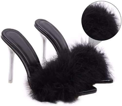 sandali pelliccia neri