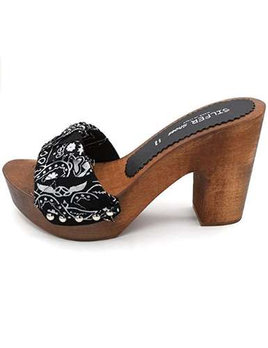 zoccoli in vero legno e pelle