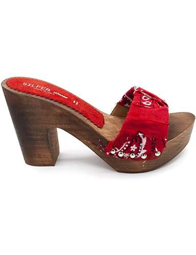 Zoccoli donna in vero legno e pelle