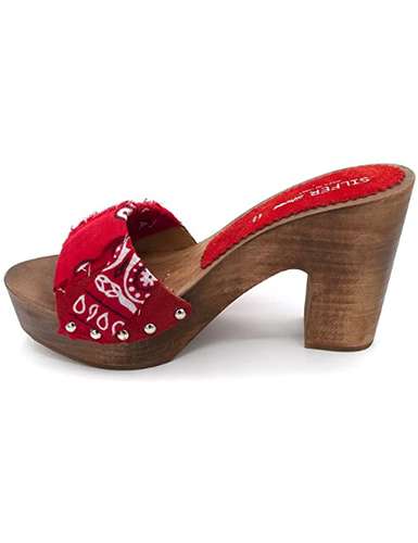 Zoccoli donna in vero legno e pelle