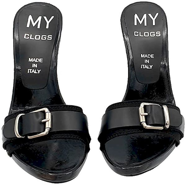 Zoccoli tacco 12 con tomaia in pelle e fibbia