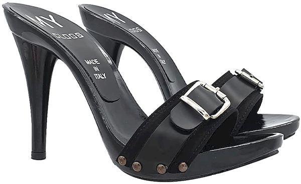 Zoccoli tacco 12 con tomaia in pelle e fibbia