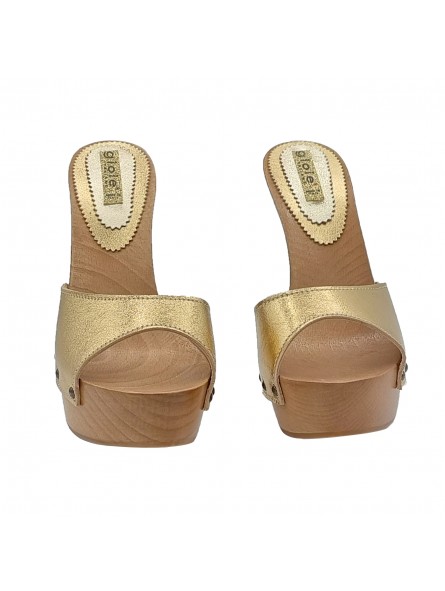 zoccoli di legno con tacco a spillo laccato